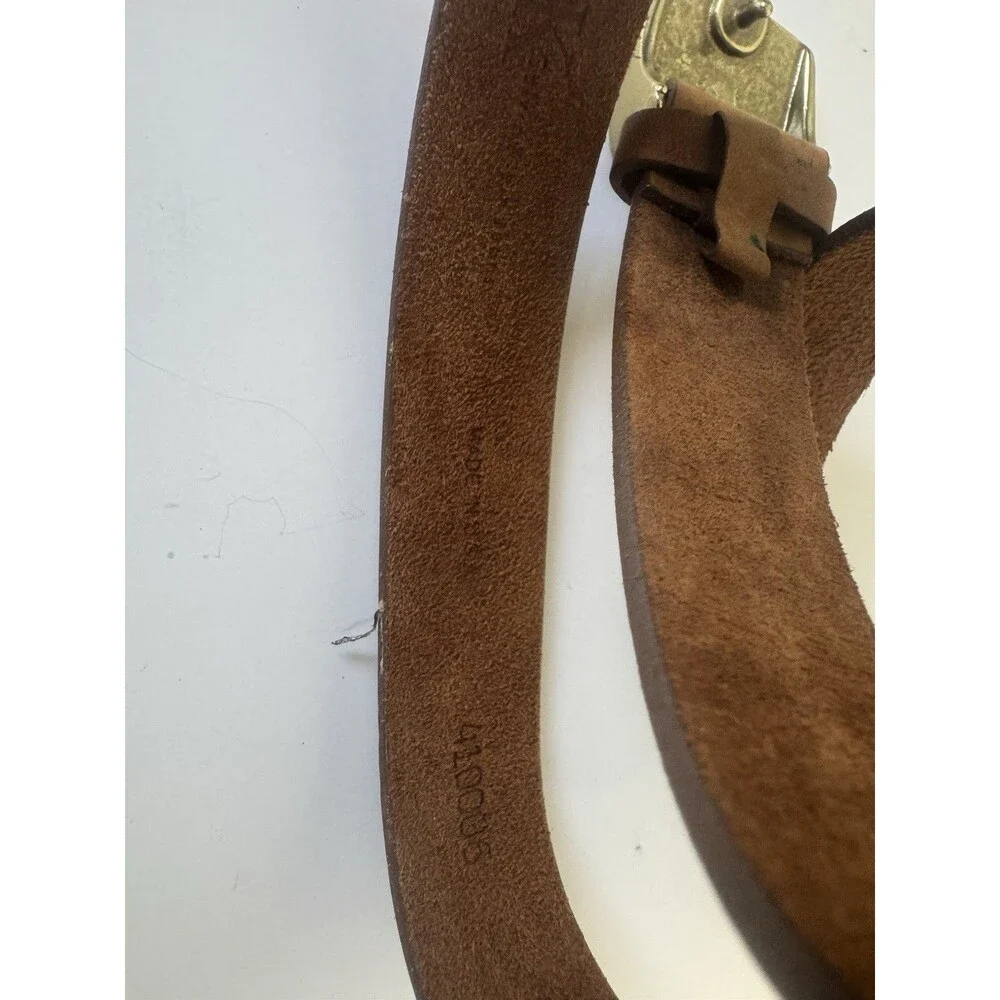 Vintage Brown Genuine Leather Belt Brass Buckle - Unisex Size Medium